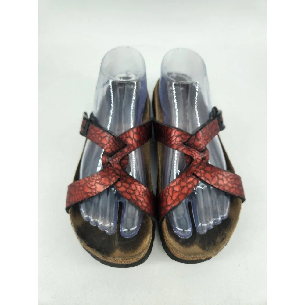 Birkenstock‎ Birki's Sylt Sandals Womens 37/US 6 Red Metallic Cross Strap Cork
